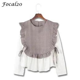 Camicette da donna Camicie Focal20 Camicetta da donna con volant in stile giapponese Camicia primavera autunno manica lunga scozzese Patchwork con lacci Top femminile