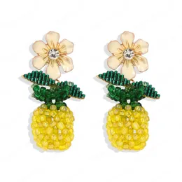 Bohomian Cute Flower and Ananas Dangle Kolczyk Kobiety Trendy Handmade Żywicy Koraliki Drop Kolczyki Biżuteria