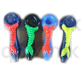 QBsomk Heady Glass Smoking Hand Pipe Oil Burner Tobacco Pipes Heavy Spoon Dab Tool Glow in the Dark Cigarette Accessories