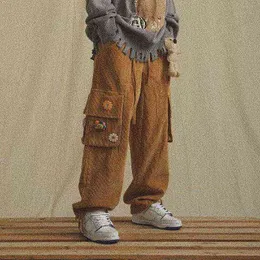 Houzhou kadife broek wijde pijpen voor mannen kargo mannelijke vintage kışlık sıcak japonse harajuku moda hip hop 0124