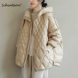 Schinteon Koreansk stil Kvinnor Dam Jacka Över Storlek Kortrock Lös varm Höst Vinter Casual Outwear Toppkvalitet 211018
