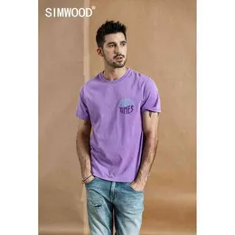 SIMWOOD 2021 Summer New T-Shirt Men Vintage Washed 100% Cotton Tshirt Letter Print Fashion High Quality Plus Size Tops 190132 G1229