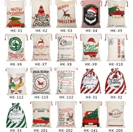 200PCS 2021 Senaste stilar Julklappspåsar Stor organisk tung tunga kanfas-väska Santa säck Drawstring väska med reindeers sn5667