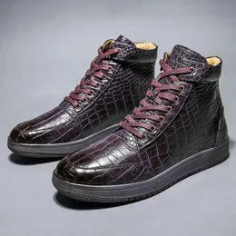 Luxury Purple Snake Skin Stivali invernali Uomo High Top Shoes Large Size 46 Warm Aggiungi Velvet Men Martin Boots Caviglia Uomo Boot in pelle