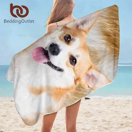 Handduk Beddingoutlet Puppy Bath Badrum 3D Dog Beach för Vuxen Corgi Pug Dachshund Microfiber Sunblock Wrap Blanket 75x150 210728