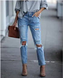 Jeans matching shoes summer European American street fashion casual personality straight leg light color zipper button holes make old women's denim long pants