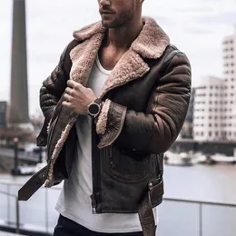 Men Jacket Autumn Faux Leather Coat Long Sleeve Plus Size Casual Winter Windproof Fluffy Zipper Lapel Overcoat