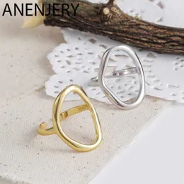 Anenjery Minimalistischer unregelmäßiger hohler Ellipsen-Gold- und Silberfarben-geometrischer Ring für Damen, offene Ringe S-r711