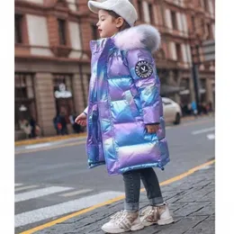 Flickor Vinter Barnkläder Lång Parka Jacka Baby Girl Kläder Faux Fur Coat Snowwsuit Ytterkläder Hooded Kids Overcoat 211203