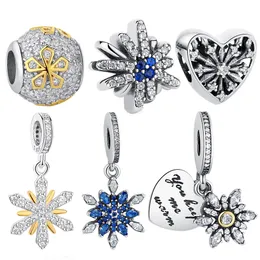 ELESHE Fit Charm Koralik 925 Sterling Silver Snowflake Flower Wisiorek Oryginalna Bransoletka DIY Koraliki Biżuteria Boże Narodzenie Prezent Q0531