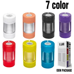 LED Glow Jar Storage Bottle Container 125*65mm Magnifying Glass Stash Mag Jars With Grinder Rechargeable Smoking Pipe multi functions