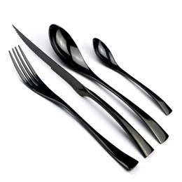 4-Piece 18/10 Stainless Steel Flatware Set Black Dinnerware Steak Knife Fork Spoon Teaspoon Cutlery Food Tableware Drop 211012