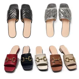 Fashion Women'S Slide Double Mules Sandals Designer Summer Silver Sequin Embroidered Slide Sandal Slippers With Box 274