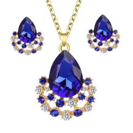 Jewelry Sets Luxury designer Bracelet Fashion Faux Gem Simple Crystal Drop Pendant Necklace Earrings Party Set