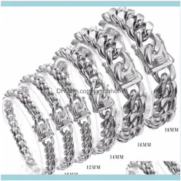 Link, Bracelets Jewelrylink, Chain 8/10/12/14/16/18Mm Stainless Steel Sier Color Miami Curb Cuban Bracelet Wristband Dragon Lock Clasp Men W