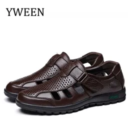 Yween Duży Rozmiar Mężczyźni Sandały Modne Skórzane Sandały Mężczyźni Outdoor Casual Shoes Oddychające Buty Rybaka Mężczyźni Buty na plaży 210624