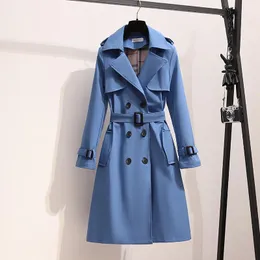 Mulheres trench coats designer outono moda elegante cinto casaco feminino solto meados de comprimento blusão feminino casual longo