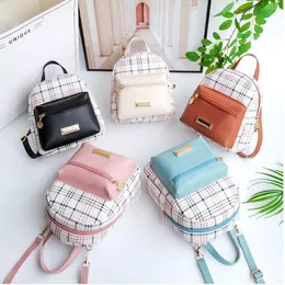 Cute Girl Plaid Backpack Fashion Kids PU Leather Schoolbags Girls School Bags Lady Backpacks Children Shoulders Bag 5 Colors