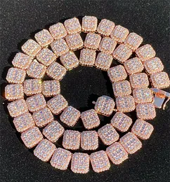 14 K Gül Altın Baget Tenis Zinciri Gerçek Katı Buzlu Mens 13mm Kübik Zirkon Taşlar Bling Kolye Hip Hop Takı 14- 24 inç