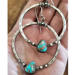 Antique Silver Turquoise Hoop Kolczyki Rzęsy Biżuteria Kobiety Kolczyk Circle Ear Pierścionki Moda