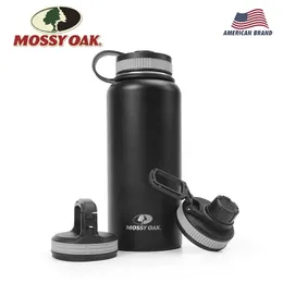 MOSSY OAK 900ml Stainless Steel Vacuum Insulated Sports Water Bottle - Wide Mouth Leak-Proof Double Wall Bottle with 3 Lids 210913