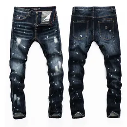 Mens Jeans Four Seasons Slim PP Washed Black Drill Tight Stretch Casual Fashion Go-Go Trend In The Waist Hole Small Leg