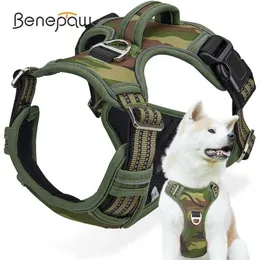 大型犬のためのベネポワの戦術的な引っ張りハーネス耐久性のある頑丈なカモフラージュの反射ペットベストコントロールハンドル211022