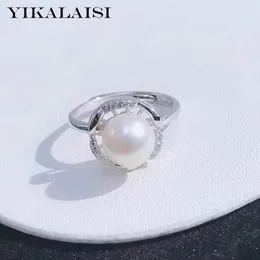 Yikalaisi 925 Sterling Silver Smycken för kvinnor 9-10mm Oblate Natural Freshwater Pearl Rings 2021 Fine Wholes