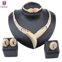 Blattform baumeln Party Ohrring Armreif Ring Halskette afrikanische nigerianische CZ Gold Farbe Hochzeit Schmuck Set für Bräute