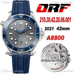 ORF Diver 300m CAL A8800 AUTOMATYCZNY Zegarek Mężczyzna 42mm Niebieski Ceramika Bezel Gray Wave Textured Dial Pasek gumowy 210.32.42.20.06.001 Super Edition Puretime H8