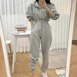 Jumpsuits Mulheres Fleece Hoodie Moletons Outono Inverno Moda Pullovers Warm Tracksuits 211119