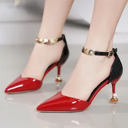 Zapatos De Mujer Women Fashion Sweet Pointed Toe Buckles Strap Stiletto Heels Lady Cool Red Party Heel Shoes White 220115