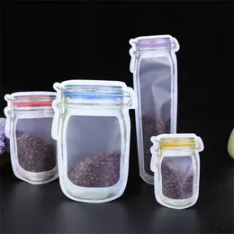 500 sztuk / partia Wielokrotnego użytku Mason Jar Butelki Torby Nuts Candy Cookies Torba Pieczęć Świeże Przechowywanie Przechowywania Przekąski Zipper Sealid Kitchen Organizer