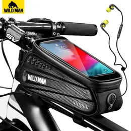 New arrival WILD MAN Rainproof Bicycle Bag Frame Front Top Tube Cycling Bag Reflective 6.5in Phone Case Touchscreen Bag MTB Bike Accessories