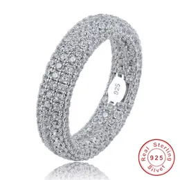 Bästa kvalitet riktiga 925 sterling silver stämpel ring full iced out cubic zirconia mens kvinnor förlovning ringar charm smycken för gåvor