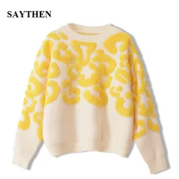 Saythen Runway Luxury Höst Vinter Pullovers Geometrisk Retro Leopard Stickad tröja Kvinnor Märke Jumpers 211018