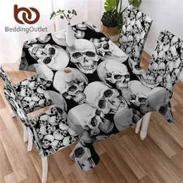 BeddingOutlet Vivid Skull Tablecloth Gothic Waterproof Cloth Black and White Watercolor Decorative Cover Washable 210626