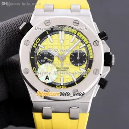 JFF New 26703 ETA 7750 Automatic Chronogrpah Mens Watch Stopwatch Yellow Texture Dial Steel Case Yellow Rubber Top Sport Watches Hello_Watch