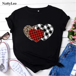 Oversized Summer T-shirt Stripe Hearts Leopard Print T Shirt Kvinnor O Neck Kortärmad Tshirt Plus Storlek 100% Bomull Tee 5XL Toppar Y0629