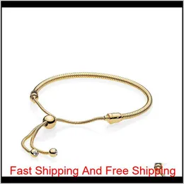 18K Yellow Gold Plated Bracelets Hand Rope For Pandora 925 Sterling Silver Bracelet For Women With Original Gift Box Shipping Isbmg Yxj1R