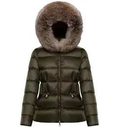 女性ナイロンショートダウンジャケットジッパー閉鎖ポケットベルト厚く暖かいコートクラシックデザイナー女性の毛皮のフードロング冬生き抜く