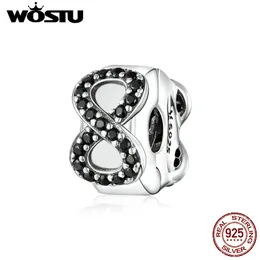 Unendlichkeitsstopper WOSTU 100 % 925 Sterling Silber Unendliche Liebesform Stopper-Charms für Armbänder mit schwarzem Zirkonschmuck CQC1498 Q0531