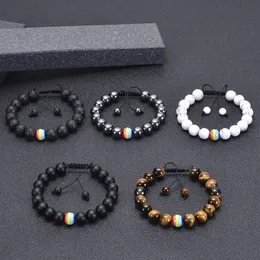 10mm natursten pärlstav armband regnbåge lgbt förhållande par tiger eye lava rock yoga pärlor armband justerbar