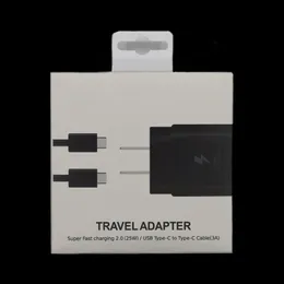 2 I 1 OEM Quality Chargers Obs 10 USB C Snabb laddningskabel 1m 3ft EU US Quick Charger 20W Power Wall Plug 25W för Samsung Galaxy Note10 S10 S20 S21 EP-TA800 med detaljhandelslådan