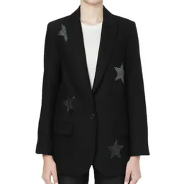 Damskie Garnitury Blazers Kobiety Single Button Blazer Star Rhinestone Długi Rękaw Ol Suit Coat 2021 Wiosna Jesień