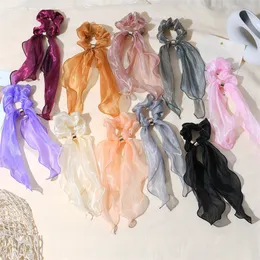 Ins Ribbon Silk Scrunchies Headbands Metal Ring Shiny Scrunchie Elastic Hair Bands Girls Satin Hair Ties Women Hair Accessories 267 U2