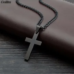 Colares Pingentes Simples Homens Cruz Cherme para Mulheres Homens Aço Inoxidável Oração Preto Colar Christian Jesus Gargantilha Colar