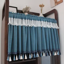 Custom Made Blue Short Curtain Bookcase Dustproof Simple Tassel Coffee Lotus Leaf Yarn Half Curtain For Bar Kitchen Cabinet Door 210712