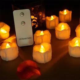 Confezione da 6 o 12 candele finte in plastica lampeggianti bianche calde remote, candele nuziali ambrate, candele di Halloween senza fiamma, candele di compleanno Y200531