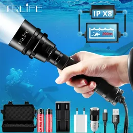 Ljusaste professionell dyklampa XML T6 L2 Portable Scuba Dive Torch 200m Underwater IPX8 Vattentät 18650 ficklampor 220217